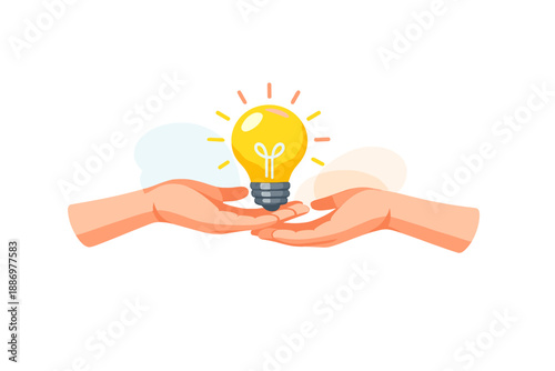 Hands exchanging a light bulb, symbolizing the sharing of ideas and inspiration in a creative environment during a brainstorming session