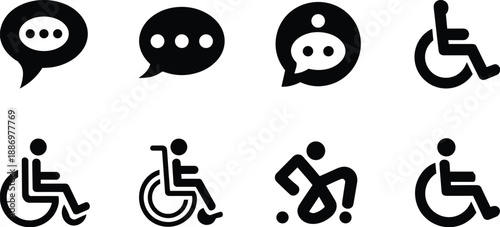 Collection of speech bubble and accessibility icons on white background chat bubble message icon