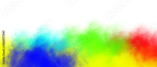 Vibrant rainbow colored powder explosion trails in motion abstract smoky wisps of yellow blue green and red isolated on transparent background