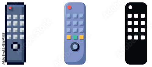 Three remote control designs in various styles and colors