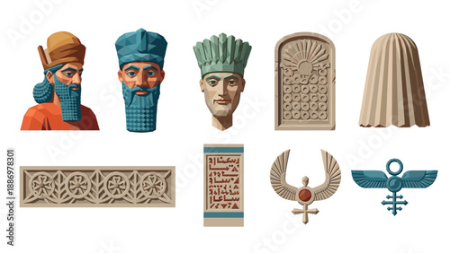 Ancient civilizations art collection featuring Persian and Egyptian motifs and symbols