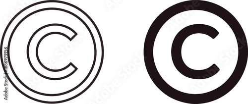 Copyright Symbol C in Circle Icons Outline and Solid Black Versions Keywords: copyright, symbol, c, circle, icon, trademark