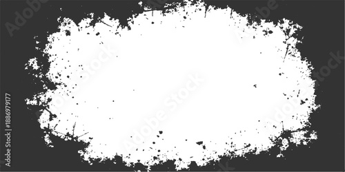 Abstract grunge background with an ink splat frame featuring a black paint texture and vintage splatter border design for a decorative vector illustration
