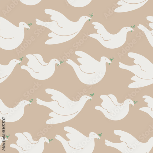 Seamless pattern with white pigeons in hand drawn style.Element for decoration design print background backdrop wrapping wallpaper banner textile