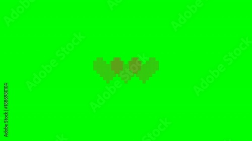 Retro 8-bit Pixel Art Heart Health Bar Animation HUD Green Screen 4K, Classic video game health bar animation featuring pixelated red hearts disappearing one by one. Retro arcade UI overlay representi