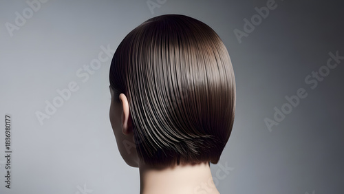 Back view of woman with sleek modern hairstyle