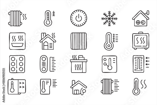Heating and Cooling Icons for HVAC Systems and Climate Control UI