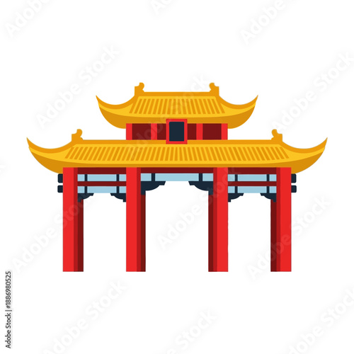 Traditional Chinese Gate with Yellow Roof.