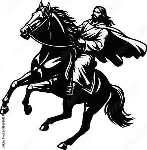 Holy Jesus Riding Horse Dramatic Silhouette Vector