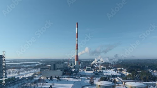 Industrial power plant, aerial view at winter