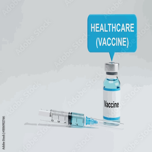 Vaccine bottle and syringe for healthcare vaccination purposes