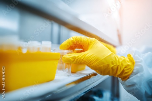 Research Assistant Handling Ice Core Samples in Laboratory with Protective Gear