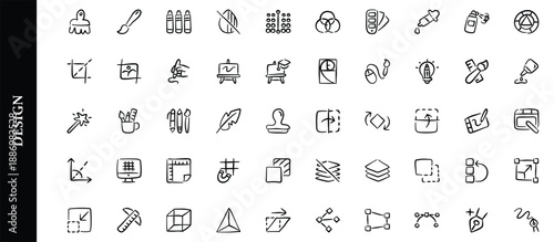 Diverse collection of hand-drawn design icons and symbols in a vector illustration