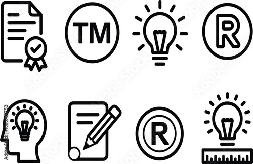 Intellectual Property and Business Idea Icons Set trademark registered