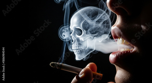 Smoking Danger Concept with Skull Shaped Smoke on Dark Background