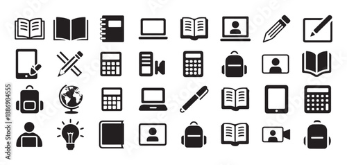 Education and Learning Icons Set, in Line and Solid Style. vector illustration eps 10