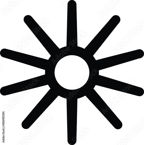 Black laser warning symbol with central circle and eight radiating lines for signage, hazard alert, and technical diagrams