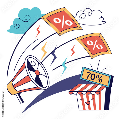 Mega Discount Storm Animation with Flying Percentage Symbols