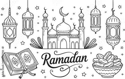 Ramadan icons set picture  