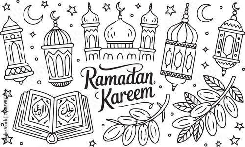 Ramadan icons set picture  