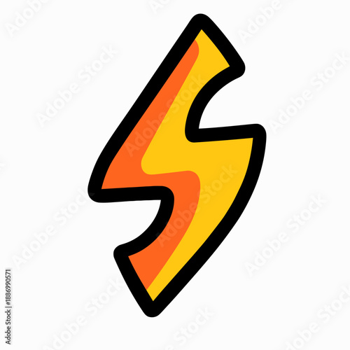 Bold Yellow Orange Lightning Bolt Emblem in Thick Black Outline, Electric Energy Mark