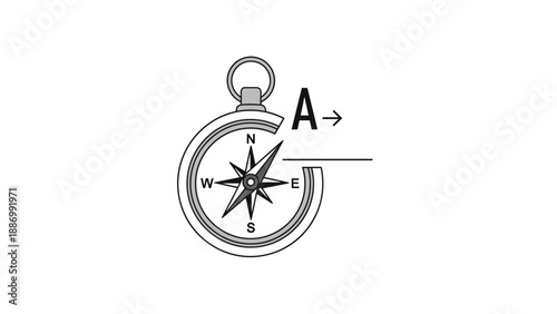 Artistic compass design with a cut-out section and the letter A symbolizing a specific path, direction, and strategic finding.