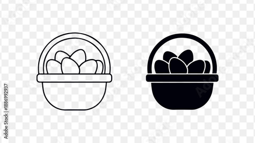 Black and white bowl with hearts icon set, love food symbol isolated on Transparent Background