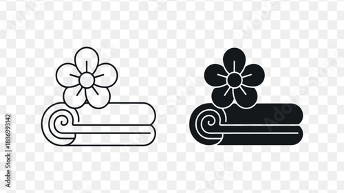 Luxurious spa towels with flowers, premium bathroom essentials isolated on Transparent Background