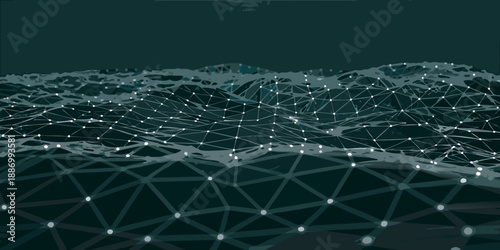 Abstract geometric landscape with connected nodes and a dark teal color scheme