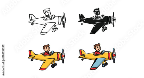 Cartoon plane with pilot in different stages