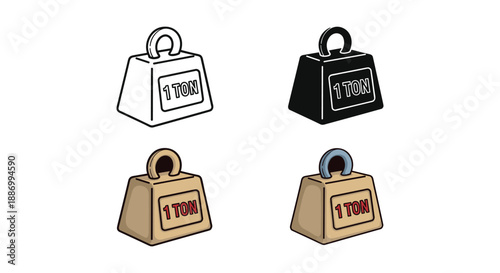 Four different colored 1 ton weight illustration
