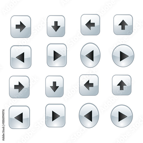 Media player web buttons vector icon set with play, pause, stop, next arrows for audio and video