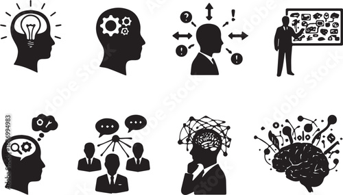 Thinking and brainstorming human silhouette poses