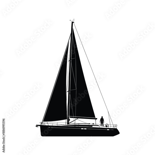 Black and White Sailboat Silhouette Illustration