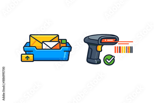 Scanning packages and sorting mail in a delivery system used in warehouses and shipping centers during daytime operations
