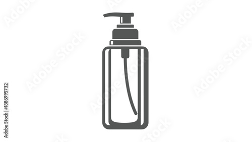 Grey pump bottle with a straw visible inside is shown as a simple vector illustration on a white background for lotion or soap products.