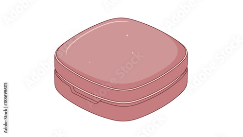 Square shaped pink container with rounded edges representing a closed cosmetic compact or pill box for beauty and personal care storage needs.