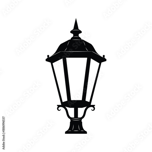Black Outdoor Lantern Post Lamp Vector Illustration