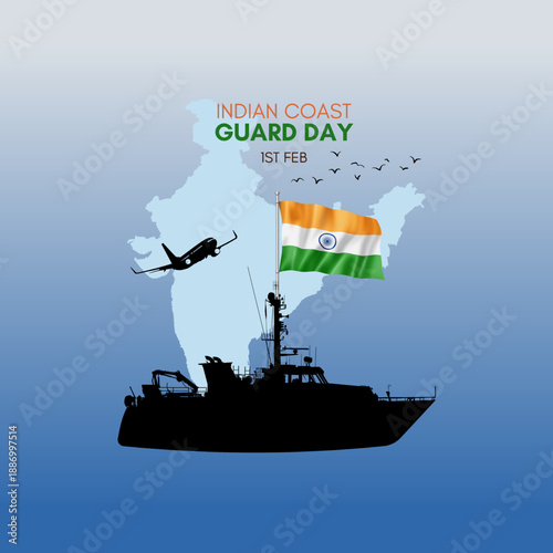 Indian Coast Guard Day February 1st. Creative Social Media Design Template Vector