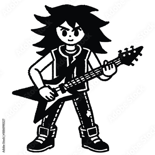 Pixel Art 1-Bit Guitarist Rocker Musician Character Asset