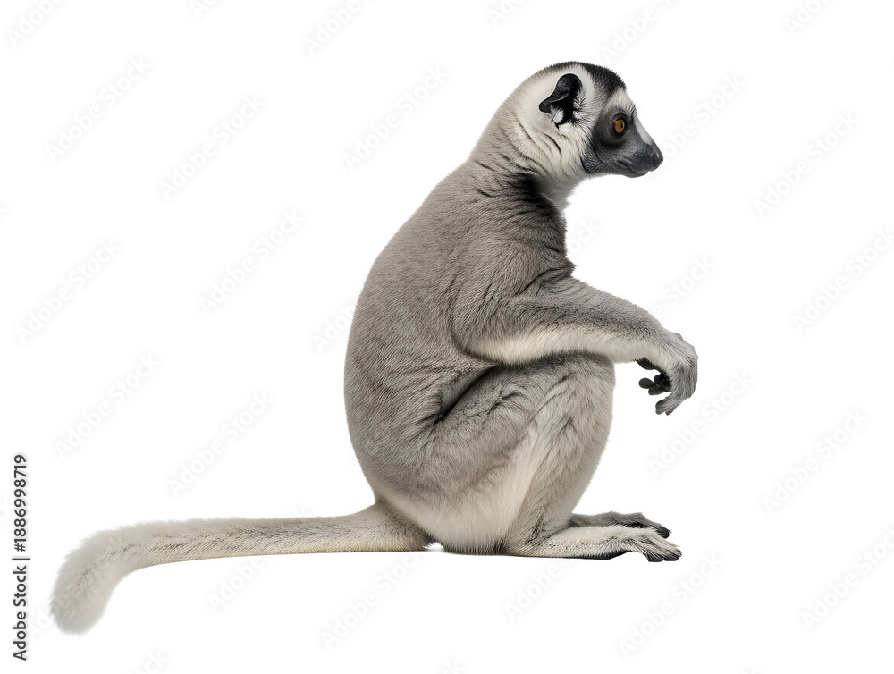Naklejka premium Ring tailed lemur sitting isolated on transparent background
