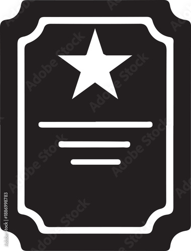 Professional Merit Certificate Icon: Solid Award Document Silhouette, Official Recognition Plaque,