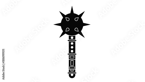 Vector illustration of a classic medieval spiked mace weapon icon, ancient combat tool on transparent background