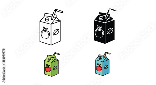 Colorful juice cartons with straws and apple logo