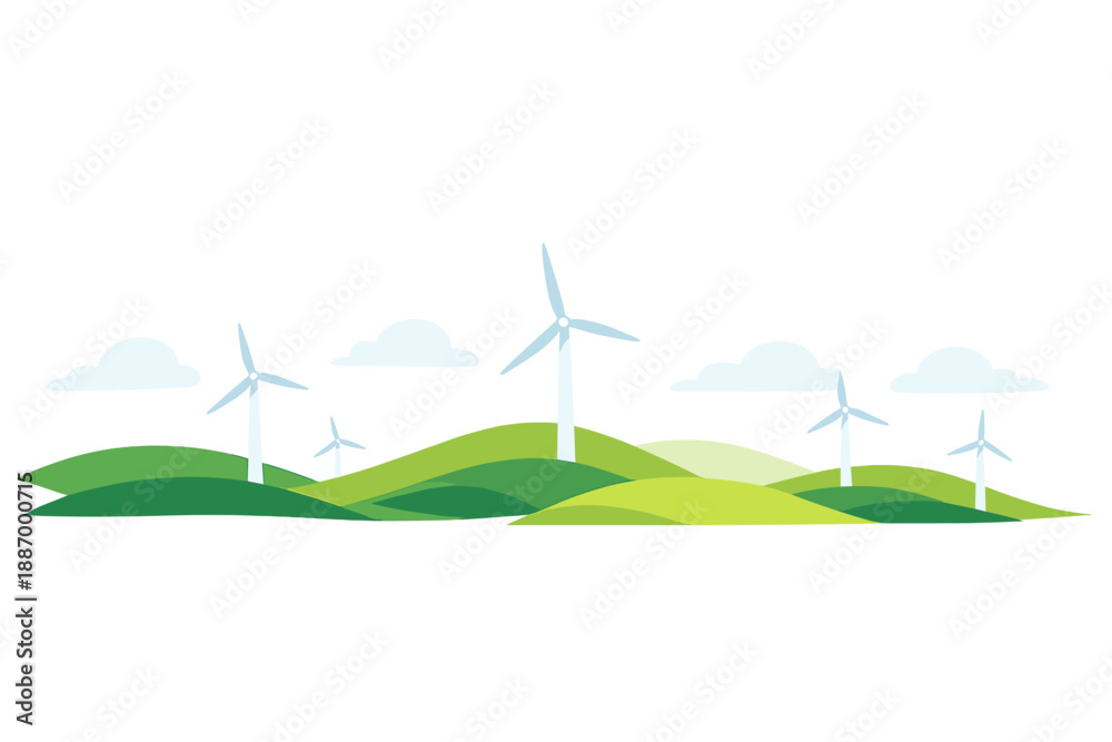Obraz premium Wind Turbines on Rolling Green Hills Under a Cloudy Sky