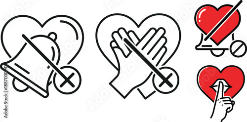 Set of icons representing quiet, no alerts, no talking, and no notifications