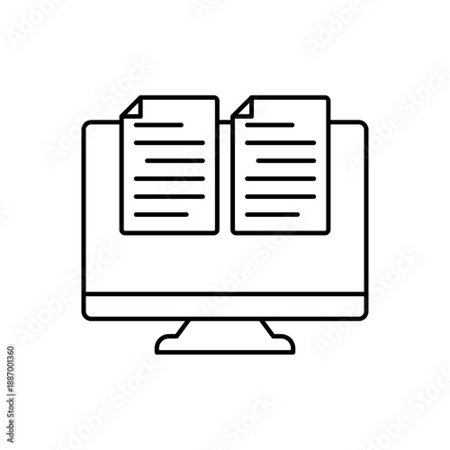 Icon a digital document monitor with paper list, isolated against a clean background.
