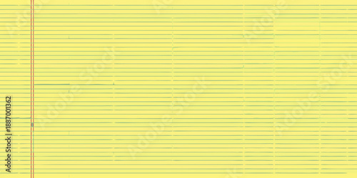 A close up view of a yellow legal pad with lined paper and a red border