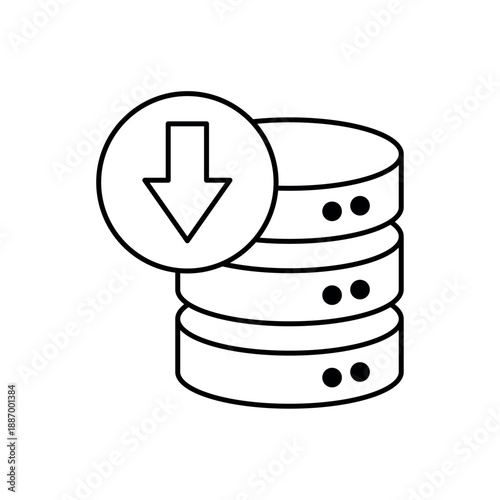Foto Icon a data inside server with downward arrow, isolated against a clean background