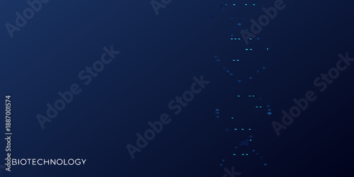 Abstract representation of a dna structure with blue digital particles